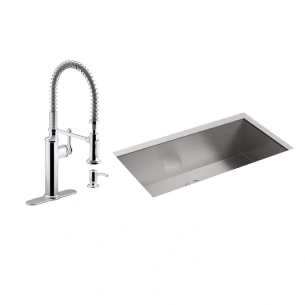 KOHLER Lyric Undermount Stainless Steel 32 in. Single Bowl Kitchen Sink with Sous Kitchen Faucet in Polished Chrome