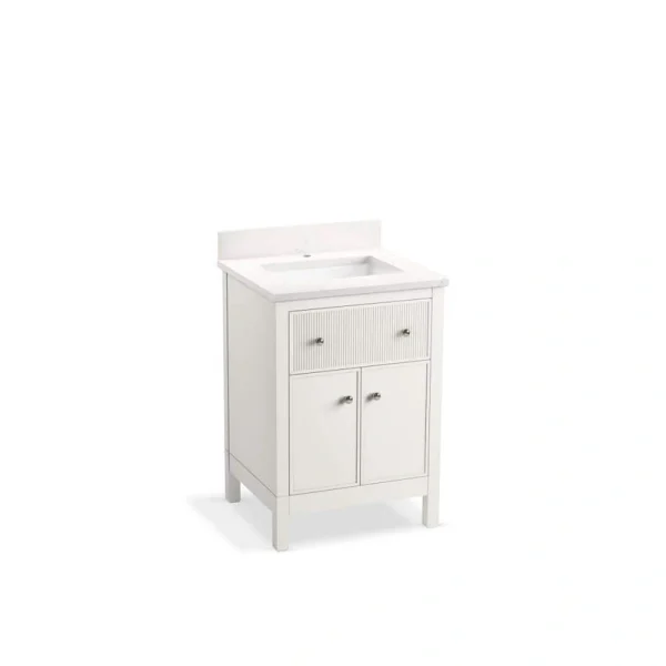 KOHLER Malin 25in. Single Sink Freestanding White Bath Vanity with White Quartz Top Assembled