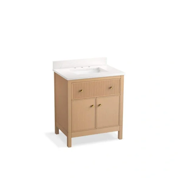 KOHLER Malin 31in. Single Sink Freestanding White Oak Bath Vanity with White Quartz Top Assembled