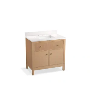 KOHLER Malin 37in. Single Sink Freestanding White Oak Bath Vanity with White Quartz Top Assembled