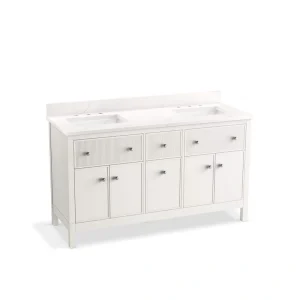KOHLER Malin 61in. Double Sink Freestanding White Bath Vanity with White Quartz Top Assembled