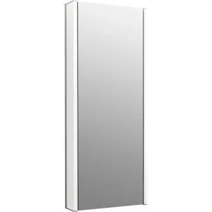 KOHLER Maxstow 17-in x 40-in Lighted LED Surface Mount Dark Anodized Aluminum Mirrored Medicine Cabinet with Outlet
