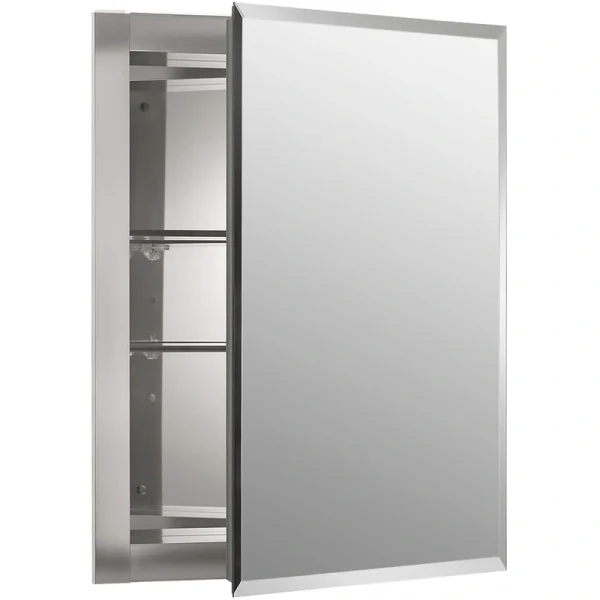 KOHLER Medicine Cabinet 16-in x 20-in Recessed Mount Anodized Aluminum Mirrored Medicine Cabinet