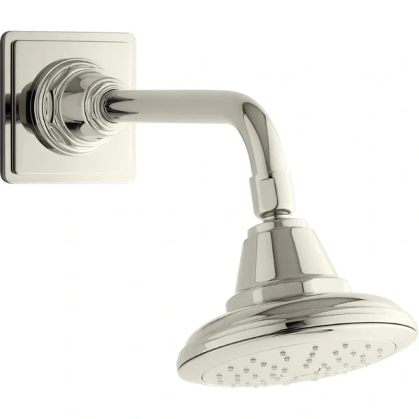 KOHLER Pinstripe 1-Spray Patterns with 1.75 GPM 5.625 in. Wall Mount Fixed Shower Head in Vibrant Polished Nickel
