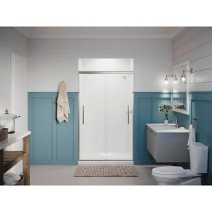 KOHLER Pleat 45-48 in. x 79 in. Frameless Sliding Shower Door in Anodized Brushed Nickel with Frosted Glass