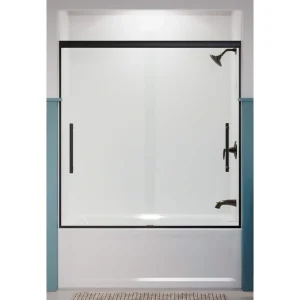 KOHLER Pleat 55-60 in. x 64 in. Frameless Sliding Bathtub Door in Matte Black with Crystal Clear Glass