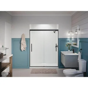 KOHLER Pleat 55-60 in. x 79 in. Frameless Sliding Shower Door in Matte Black with Crystal Clear Glass