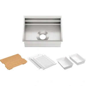 KOHLER Prolific Undermount Stainless Steel 23 in. Single Bowl Kitchen Sink with Bonus Bamboo Cutting Boards (6 piece)