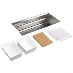 KOHLER Prolific Workstation Undermount Stainless Steel 33 in. Single Bowl Kitchen Sink Kit with Accessories