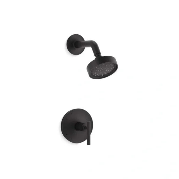 KOHLER Purist 1-Spray Patterns with 2.5 GPM 4 in. Wall Mount Fixed Shower Head in Matte Black