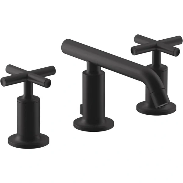 KOHLER Purist 8 in. Widespread 2-Handle Low-Arc Bathroom Faucet with Cross Handles in Matte Black