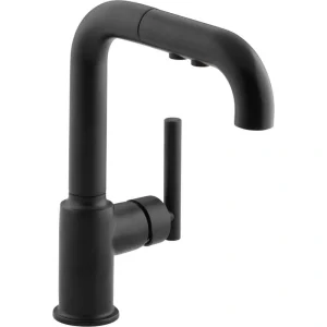 KOHLER Purist Single-Handle Pull-Out Sprayer Kitchen Faucet in Matte Black
