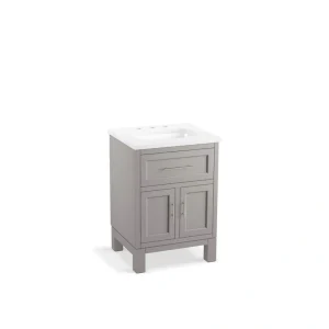 KOHLER Quo 25in. Single Sink Freestanding Mohair Grey Bath Vanity with White Quartz Top Assembled