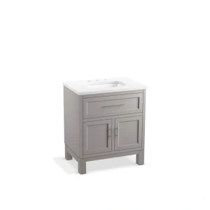 KOHLER Quo 31in. Single Sink Freestanding Mohair Grey Bath Vanity with White Quartz Top Assembled