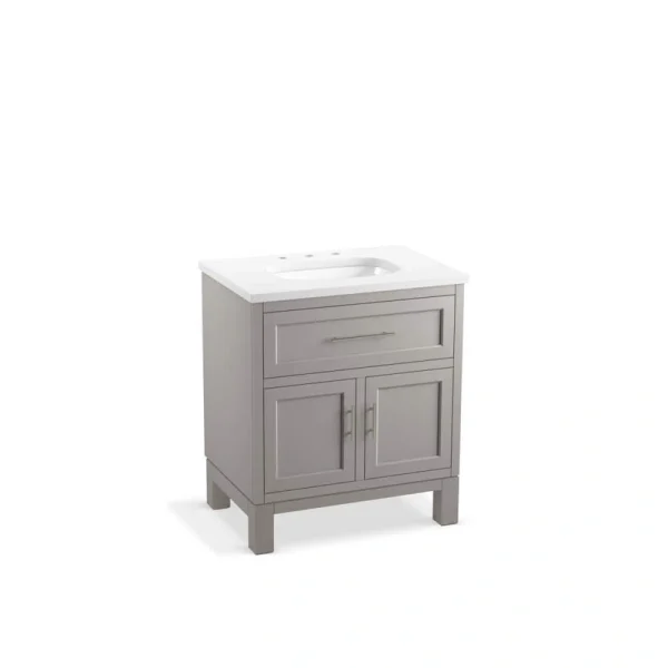 KOHLER Quo 31in. Single Sink Freestanding Mohair Grey Bath Vanity with White Quartz Top Assembled
