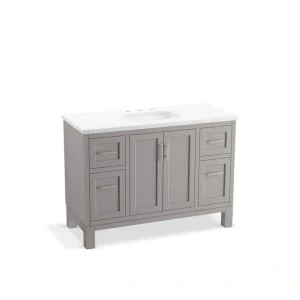 KOHLER Quo 49in. Single Sink Freestanding Mohair Grey Bath Vanity with White Quartz Top Assembled