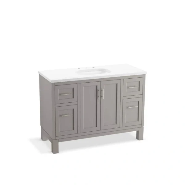 KOHLER Quo 49in. Single Sink Freestanding Mohair Grey Bath Vanity with White Quartz Top Assembled