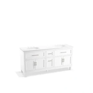KOHLER Quo 73in. Double Sink Freestanding White Bath Vanity with White Quartz Top Assembled