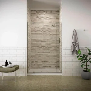 KOHLER Revel 48 in. x 70 in. Frameless Pivot Shower Door in Anodized Brushed Nickel with Handle