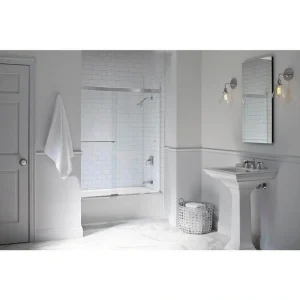 KOHLER Revel 57-60 in. x 56 in. Frameless Sliding Tub Door in Anodized Brushed Nickel with Handle