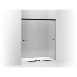 KOHLER Revel 59.625 in. W x 76 in. H Sliding Frameless Shower Door in Anodized Dark Bronze with Crystal Clear Glass