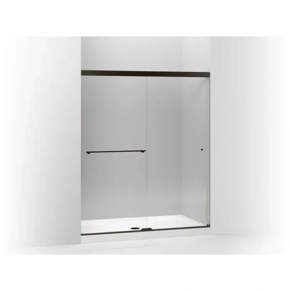 KOHLER Revel 59.625 in. W x 76 in. H Sliding Frameless Shower Door in Anodized Dark Bronze with Crystal Clear Glass
