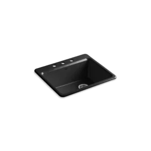 KOHLER Riverby 25 in. Cast Iron Drop-in Single Bowl Black Kitchen Sink