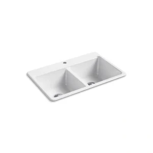 KOHLER Riverby 33 in. Cast Iron Drop-in Double Bowl White Kitchen Sink T726938293