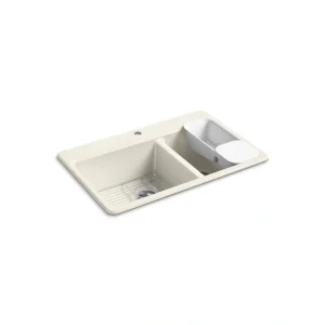 KOHLER Riverby 33 in. Drop-in Double Bowl Biscuit Cast Iron Kitchen Sink