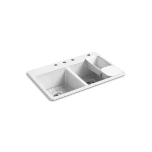 KOHLER Riverby 33 in. Drop-in Double Bowl White Cast Iron Kitchen Sink