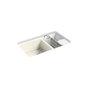 KOHLER Riverby 33 in. Undermount Double Bowl Biscuit Cast Iron Kitchen Sink