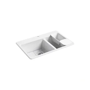 KOHLER Riverby 33 in. x 22 in. x 9-5/8 in. Cast Iron Top-Mount Large/Medium Double-Bowl Kitchen Sink in White