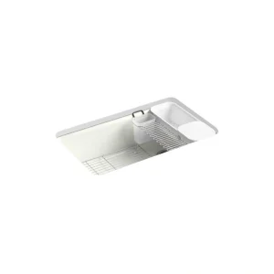 KOHLER Riverby Undermount Cast-Iron 33 in. 5-Hole Single Bowl Kitchen Sink Kit with Accessories in Dune