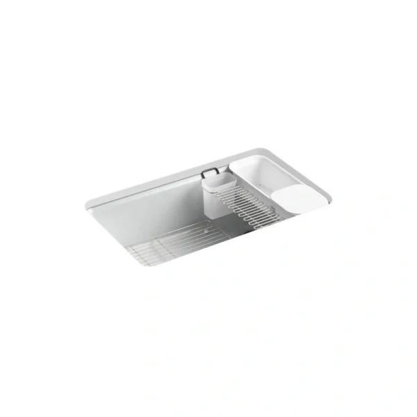 KOHLER Riverby Undermount Cast-Iron 33 in. 5-Hole Single Bowl Kitchen Sink Kit with Accessories in Ice Grey
