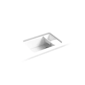 KOHLER Riverby Workstation Undermount Cast Iron 27 in. 5-Hole Single Bowl Kitchen Sink in White with Included Accessories