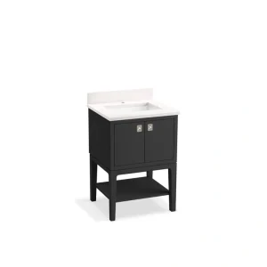 KOHLER Seagrove 25in. Single Sink Freestanding Ferrous Grey Bath Vanity with White Quartz Top Assembled