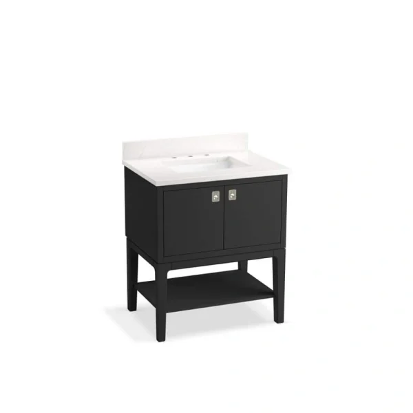 KOHLER Seagrove 31in. Single Sink Freestanding Ferrous Grey Bath Vanity with White Quartz Top Assembled