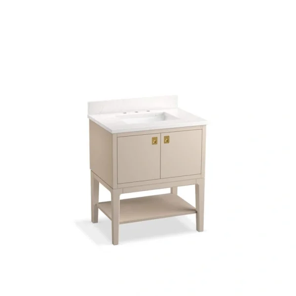 KOHLER Seagrove 31in. Single Sink Freestanding Light Clay Bath Vanity with White Quartz Top Assembled