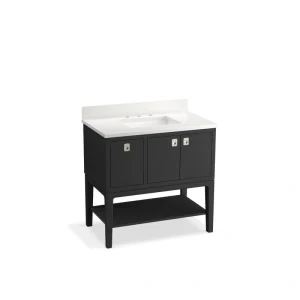 KOHLER Seagrove 37in. Single Sink Freestanding Ferrous Grey Bath Vanity with White Quartz Top Assembled