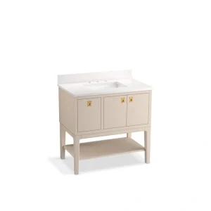KOHLER Seagrove 37in. Single Sink Freestanding Light Clay Bath Vanity with White Quartz Top Assembled