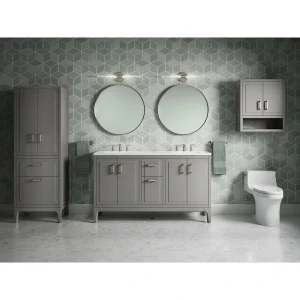 KOHLER Seer 60.12in. Double Sink Freestanding Mohair Grey Bath Vanity with White Quartz Top Assembled