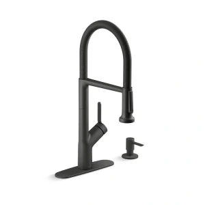 KOHLER Setra Single-Handle Semi-Professional Kitchen Sink Faucet with Soap Dispenser in Matte Black