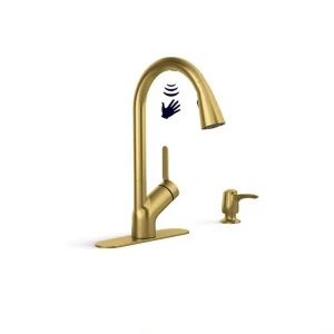 KOHLER Setra Single-Handle Touchless Pull-Down Sprayer Kitchen Faucet in Vibrant Brushed Moderne Brass