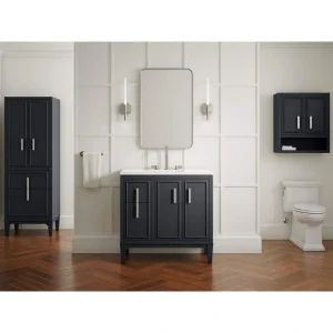 KOHLER Southerk 36.43in. Single Sink Freestanding Slate Grey Bath Vanity with White Quartz Top Assembled