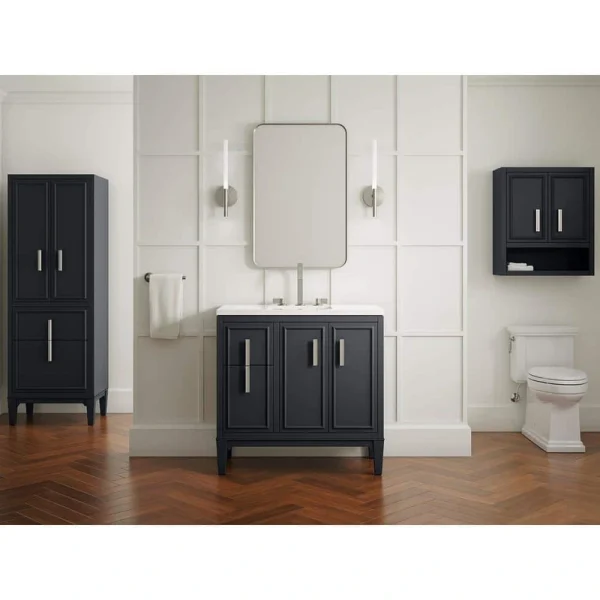 KOHLER Southerk 36.43in. Single Sink Freestanding Slate Grey Bath Vanity with White Quartz Top Assembled