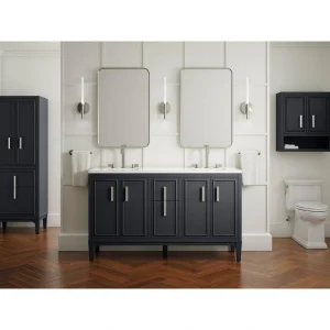 KOHLER Southerk 60.43in. Double Sink Freestanding Slate Grey Bath Vanity with White Quartz Top Assembled