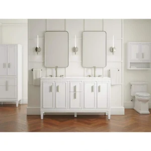 KOHLER Southerk 60.43in. Double Sink Freestanding White Bath Vanity with White Quartz Top Assembled