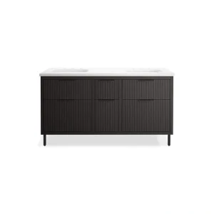 KOHLER Spacity 60in. Double Sink Floating Dark Steel Bath Vanity with White Quartz Top Assembled