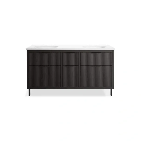 KOHLER Spacity 60in. Double Sink Floating Dark Steel Bath Vanity with White Quartz Top Assembled