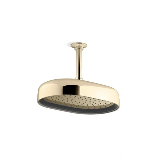KOHLER Statement Oblong 1-Spray Patterns 2.5 GPM 12 in. Ceiling Mount Rainhead Fixed Shower Head in Vibrant French Gold